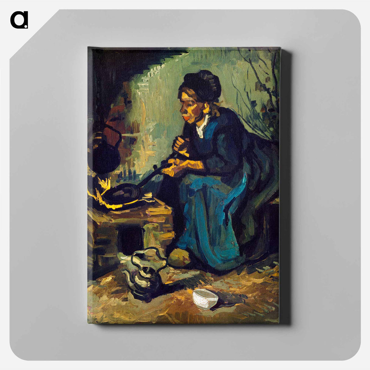 Peasant Woman Cooking by a Fireplace - Vincent van Gogh Canvas.