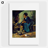 Peasant Woman Cooking by a Fireplace - フィンセント ファン ゴッホ Poster.