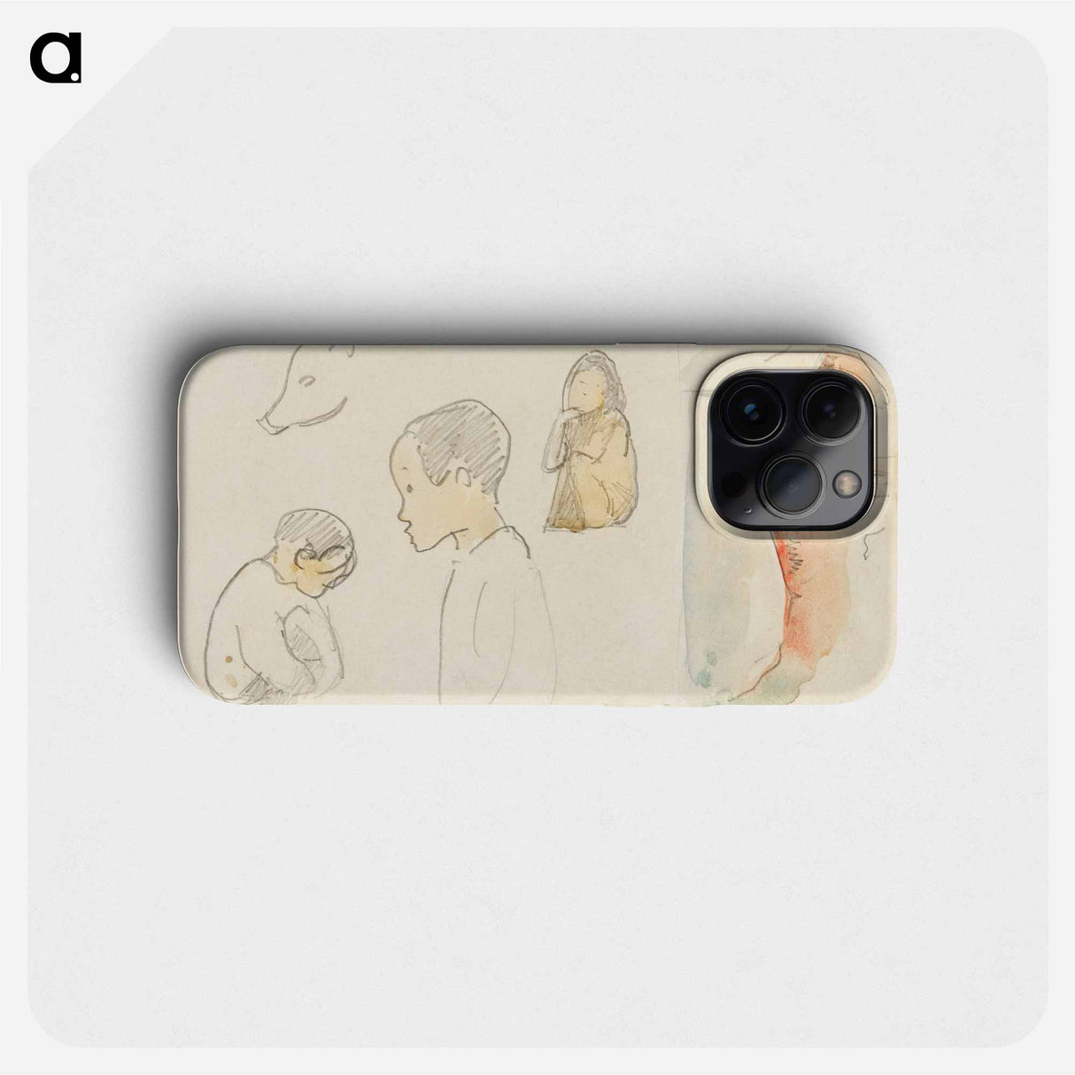 Sketches of Crouching and Standing Figures, a Pig, and a Hut at Water’s Edge - ポール ゴーギャン Phone Case.