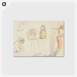 アートポストカード-Sketches of Crouching and Standing Figures, a Pig, and a Hut at Water’s Edge - ポール ゴーギャン Postcard.