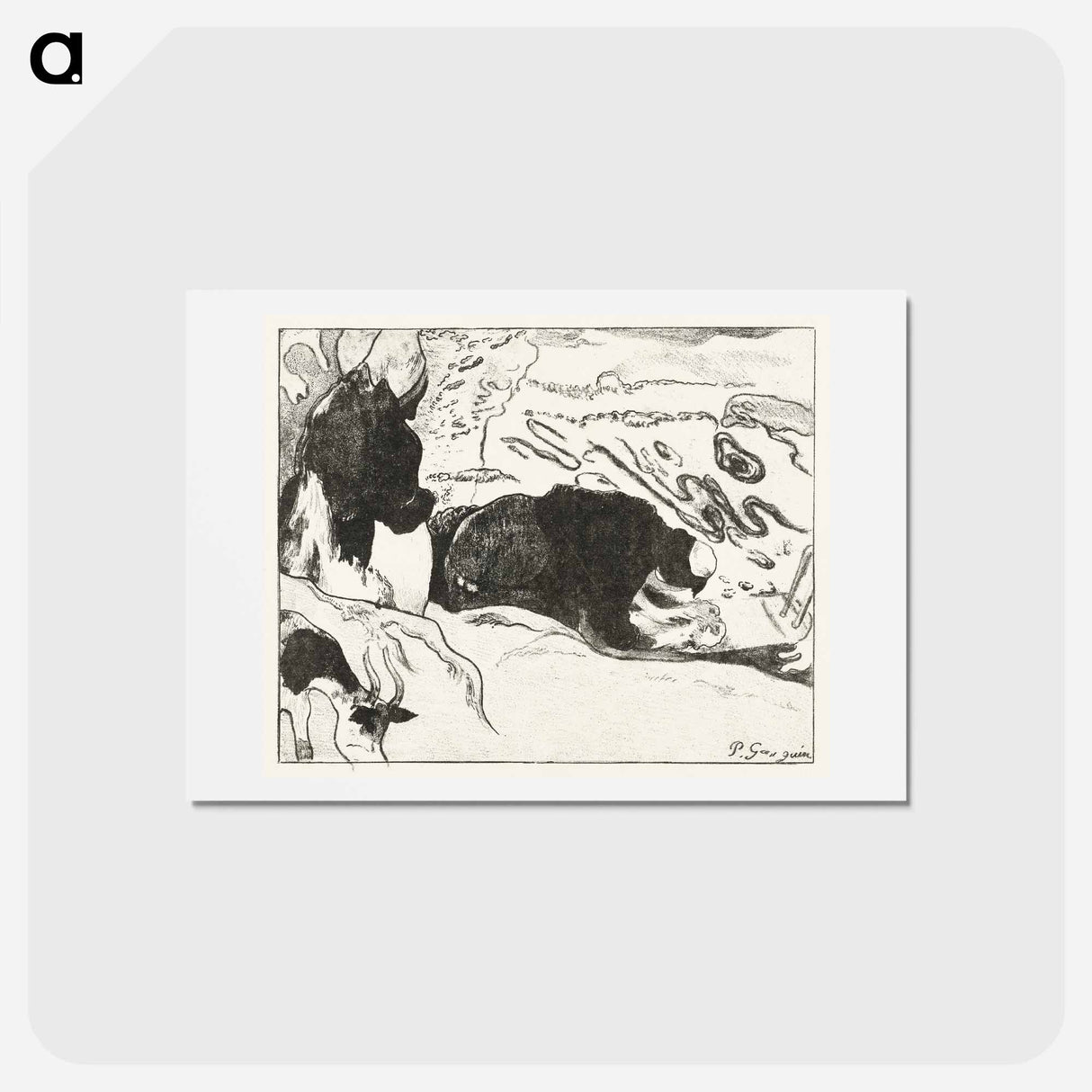 アートポストカード-Two Washing Women Wash Clothes by Water - ポール ゴーギャン Postcard.
