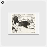 アートポストカード-Two Washing Women Wash Clothes by Water - ポール ゴーギャン Postcard.