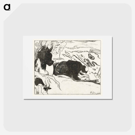 アートポストカード-Two Washing Women Wash Clothes by Water - ポール ゴーギャン Postcard.