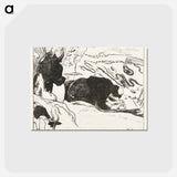 アートポストカード-Two Washing Women Wash Clothes by Water - ポール ゴーギャン Postcard.