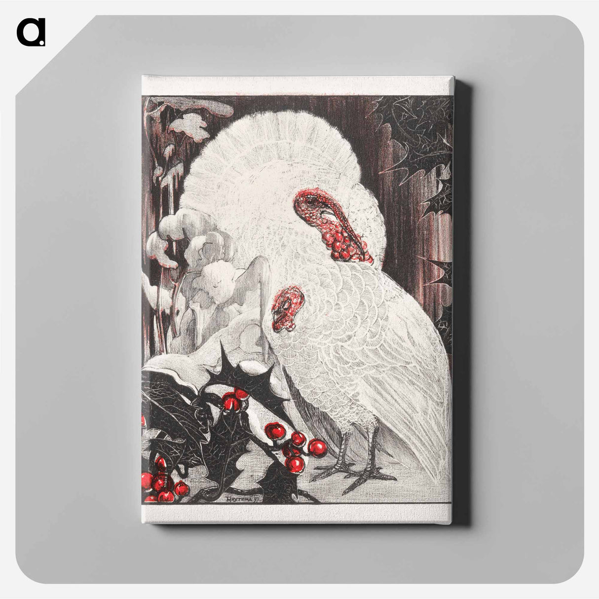 Twee witte kalkoenen bij hulsttakken in de sneeuw - テオ ヴァン ホイテマ Canvas.