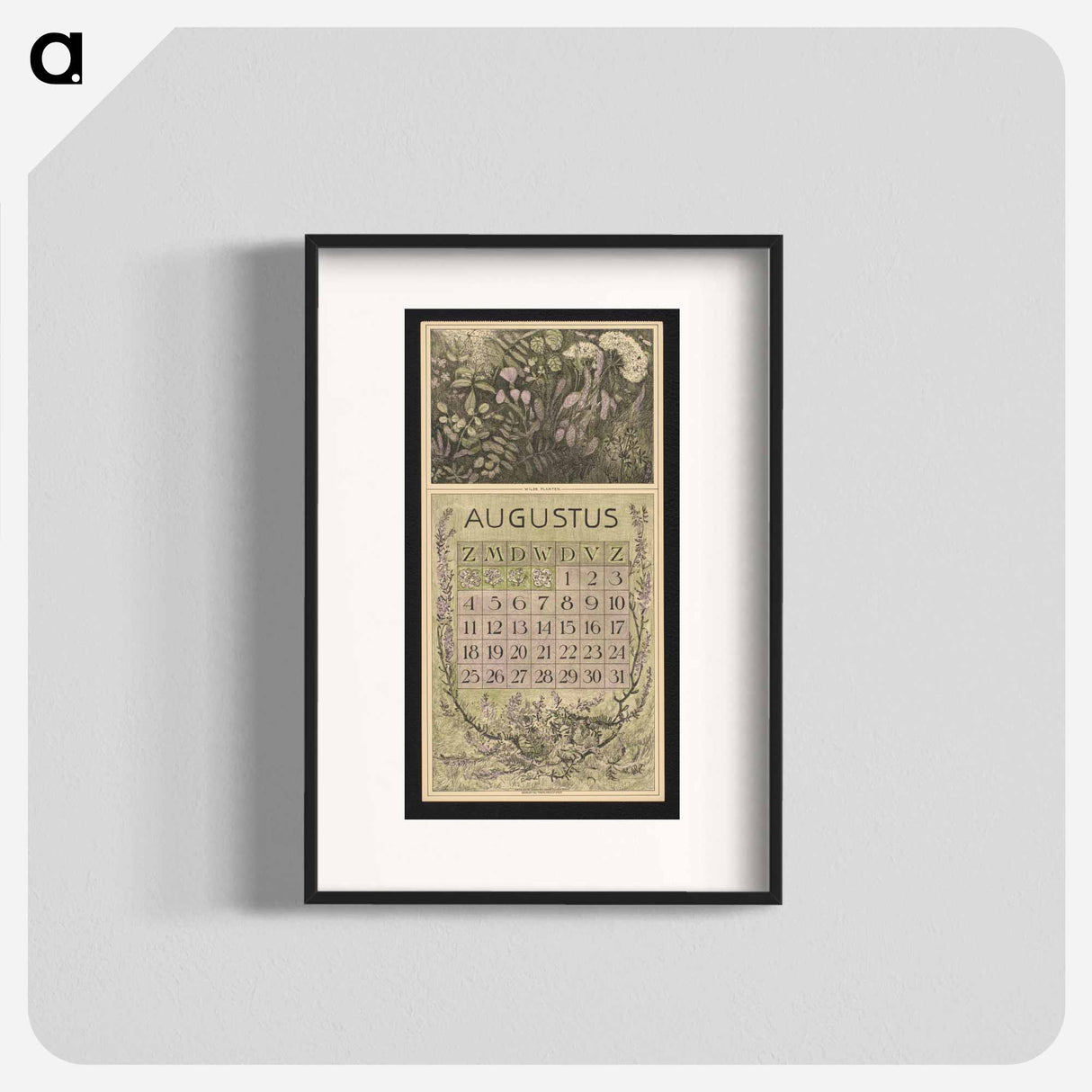 Kalenderblad voor augustus met wilde planten by Theo van Hoytema - テオ ヴァン ホイテマ Poster.