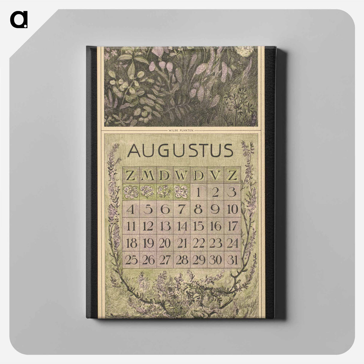 Calendar for August with wild plants by Theo van Hoytema - Theo van Hoytema Canvas.