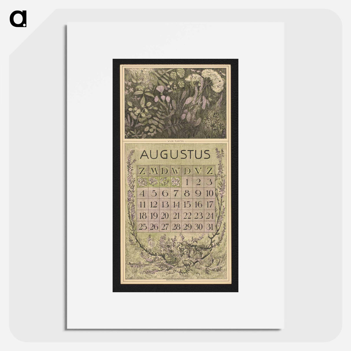 Kalenderblad voor augustus met wilde planten by Theo van Hoytema - テオ ヴァン ホイテマ Poster.