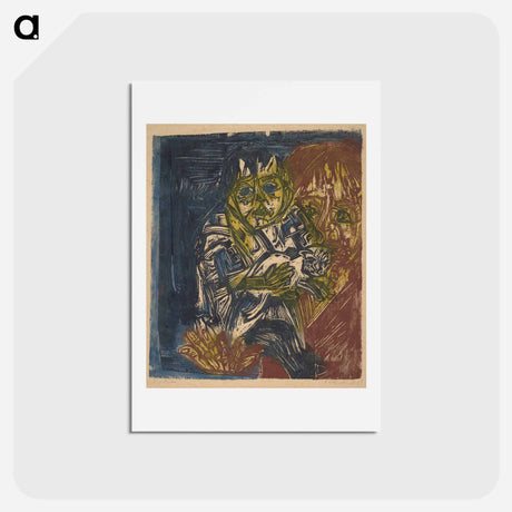 アートポストカード-Woman with a Child and a Cat - エルンスト ルートヴィヒ キルヒナー Postcard.