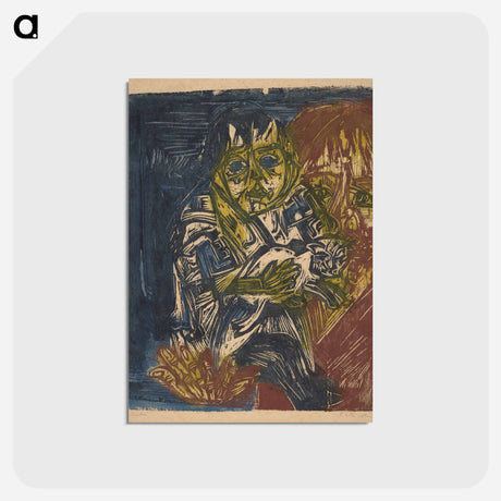 アートポストカード-Woman with a Child and a Cat - エルンスト ルートヴィヒ キルヒナー Postcard.