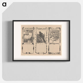 アートポスター-Kalenderbladen van januari, februari en maart, met vogels - テオ ヴァン ホイテマ Poster.