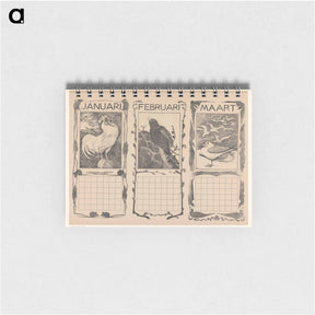 アートメモ帳-Kalenderbladen van januari, februari en maart, met vogels - テオ ヴァン ホイテマ Memo.