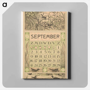 アートパネル-Kalenderblad september met watervogels tussen het riet - テオ ヴァン ホイテマ Canvas.