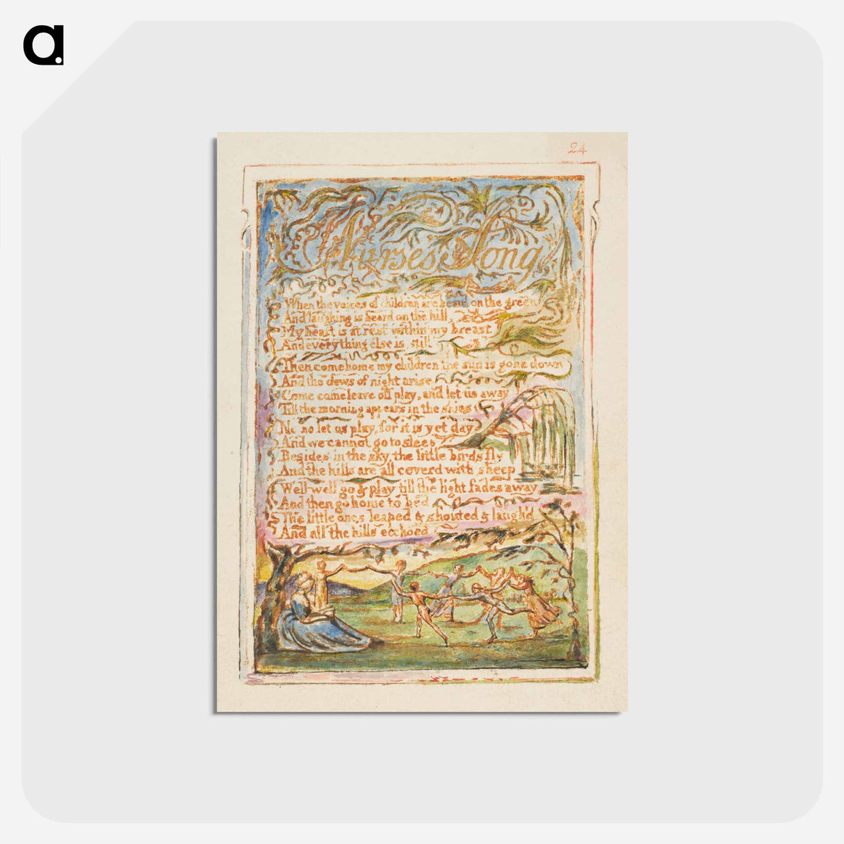 アートポストカード-Songs of Innocence and of Experience: Nurse's Song - ウィリアム ブレイク Postcard.