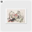 アートポストカード-Hokusai's six women seated around a bird cage - 葛飾 北斎 Postcard.