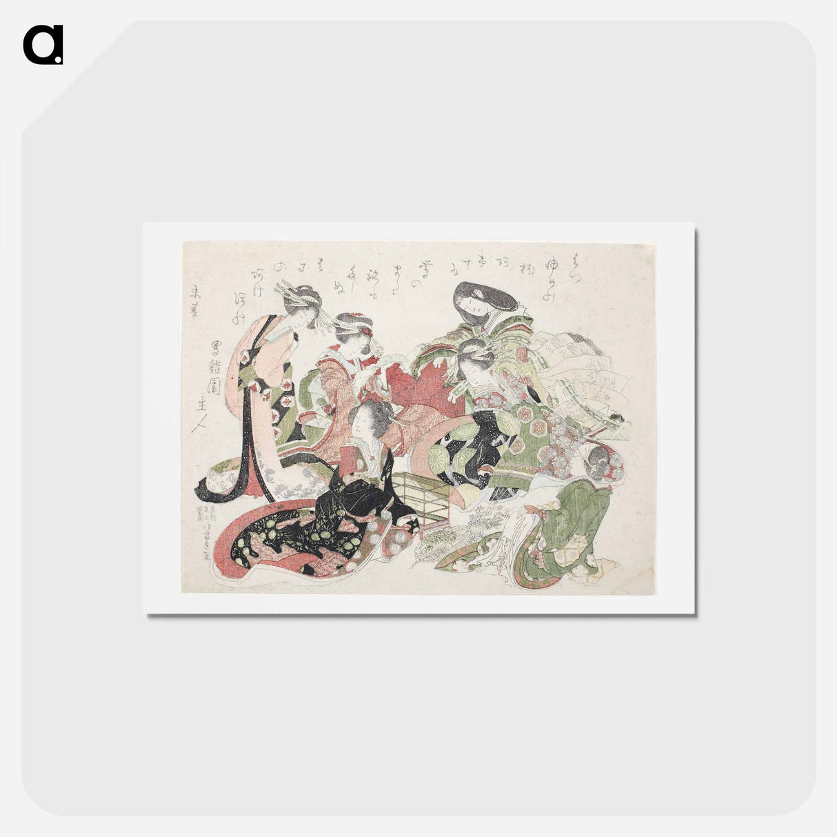 アートポストカード-Hokusai's six women seated around a bird cage - 葛飾 北斎 Postcard.
