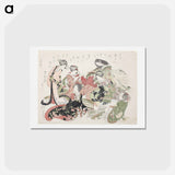 アートポストカード-Hokusai's six women seated around a bird cage - 葛飾 北斎 Postcard.