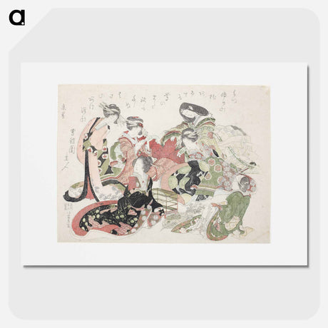 アートポスター-Hokusai's six women seated around a bird cage - 葛飾 北斎 Poster.