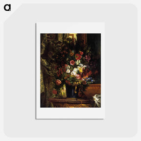 アートポストカード-Vase of Flowers on a Console - ウジェーヌ ドラクロワ Postcard.