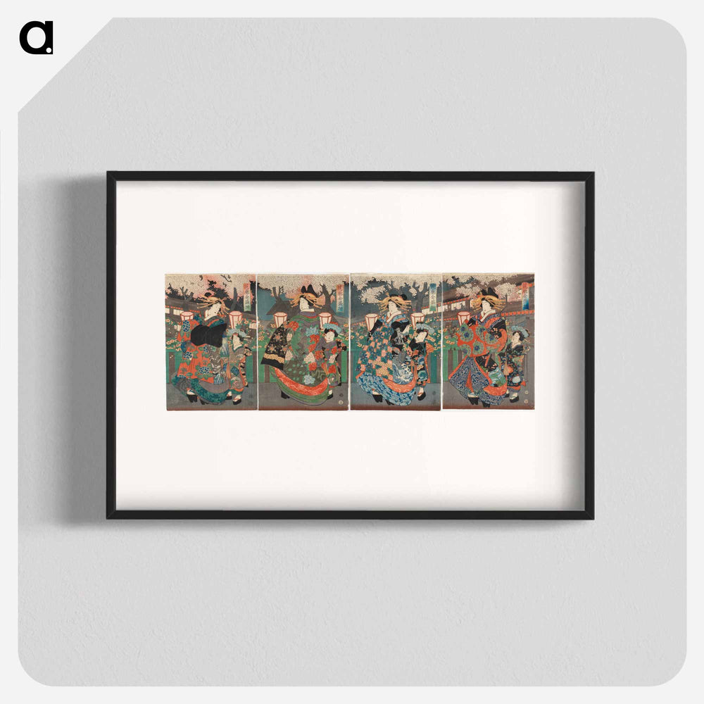 Neljä onnagata-näyttelijää kabuki-näytelmässä - 歌川 国芳 Poster.