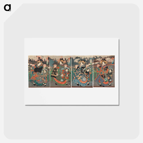 Neljä onnagata-näyttelijää kabuki-näytelmässä - Kuniyoshi Utagawa Postcard.