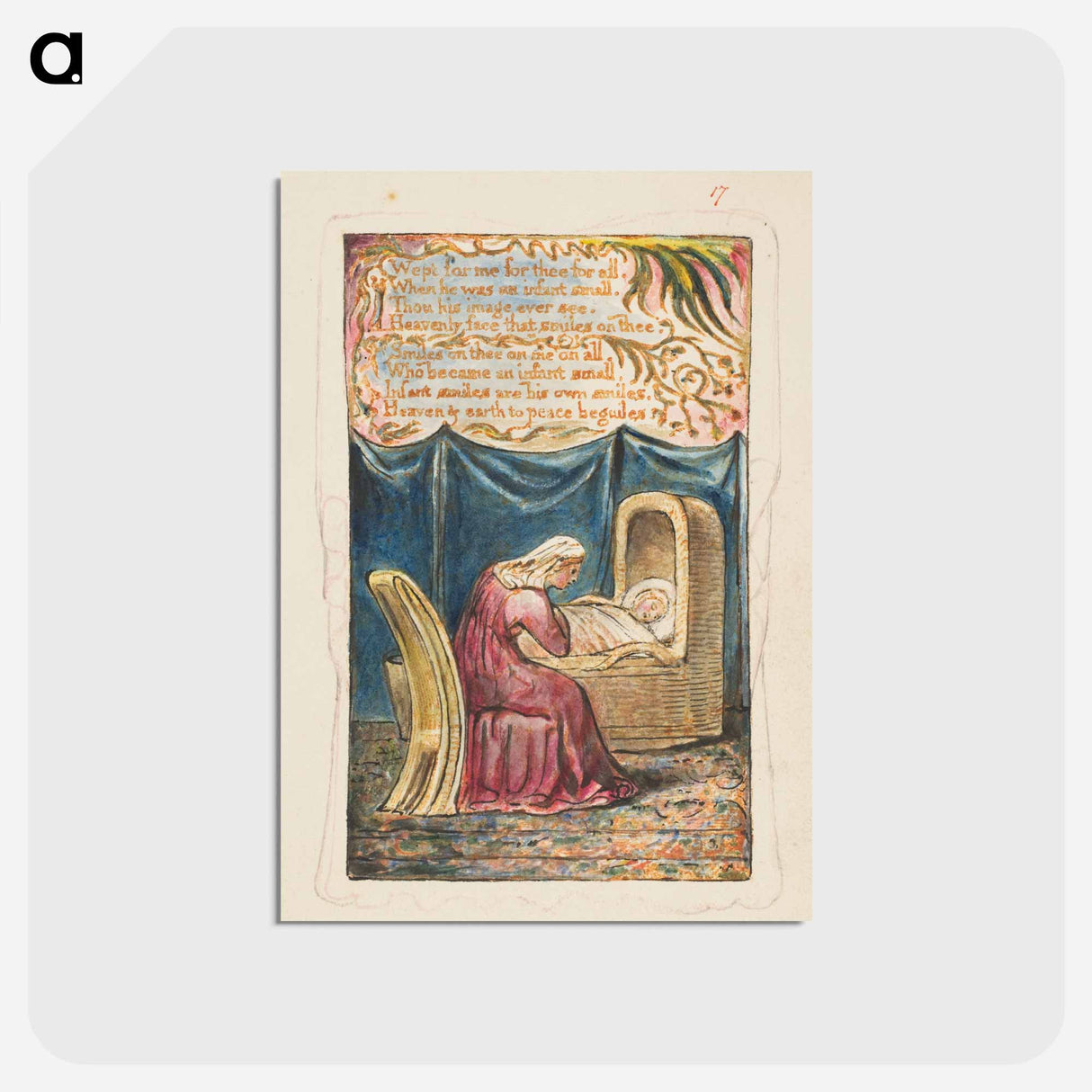 アートポストカード-Songs of Innocence and of Experience: Cradle Song (second plate): Wept for me for thee for all - ウィリアム ブレイク Postcard.