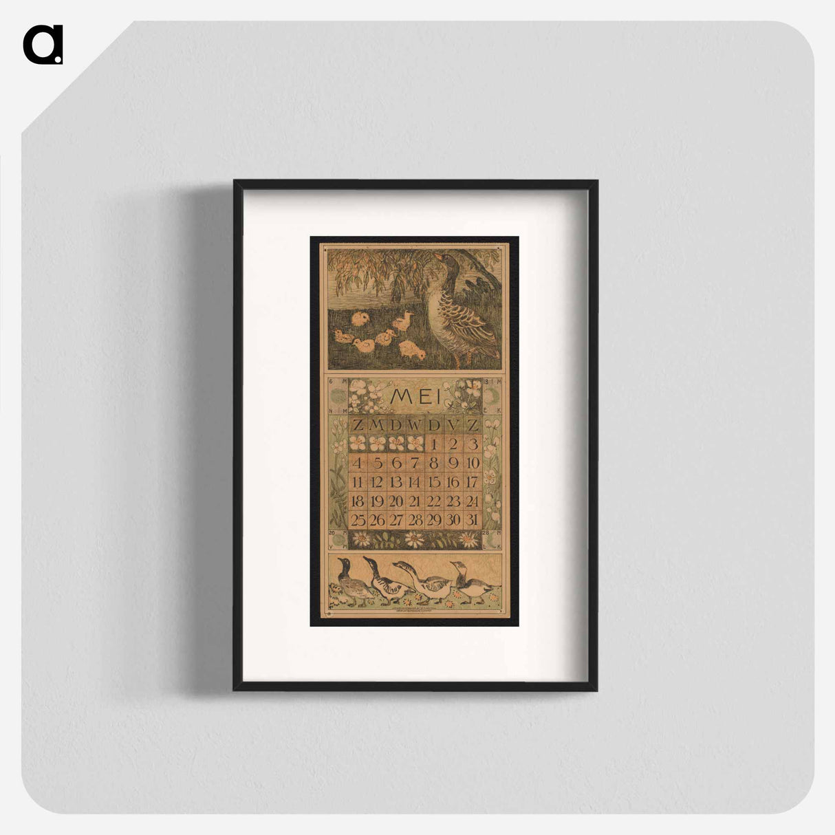Kalenderblad voor mei 1913 met een eend met kuikens en ganzen - テオ ヴァン ホイテマ Poster.