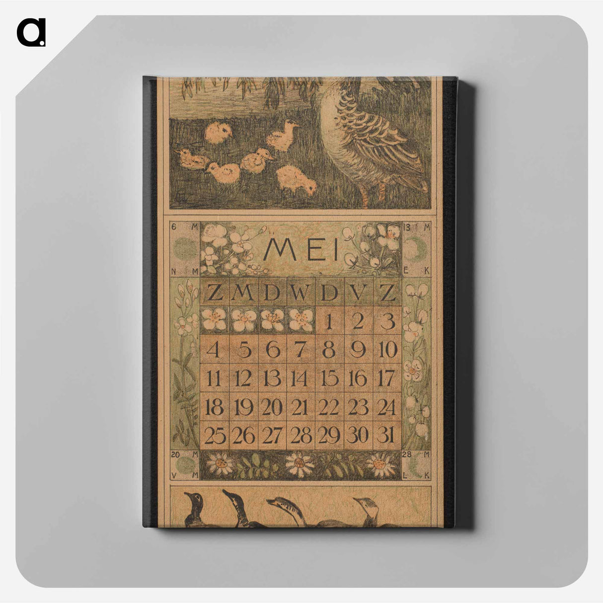 Kalenderblad voor mei 1913 met een eend met kuikens en ganzen - テオ ヴァン ホイテマ Canvas.