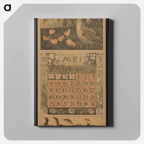アートパネル-Kalenderblad voor mei 1913 met een eend met kuikens en ganzen - テオ ヴァン ホイテマ Canvas.
