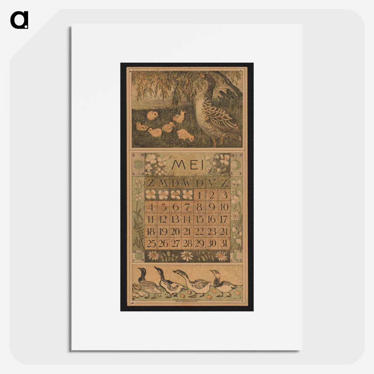 Kalenderblad voor mei 1913 met een eend met kuikens en ganzen - テオ ヴァン ホイテマ Poster.