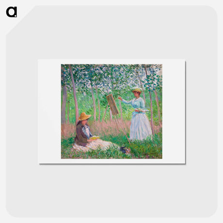 アートポストカード-In the Woods at Giverny, Blanche Hoschedé at Her Easel with Suzanne Hoschedé Reading - クロード モネ Postcard.