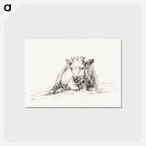 アートポストカード-Lying cow - ジャン ベルナール Postcard.