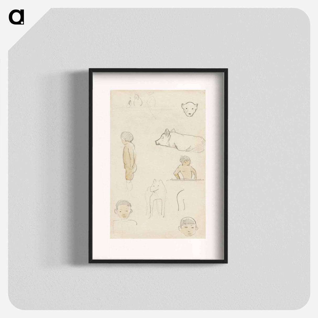 Sketches of Standing Figures and Animals - ポール ゴーギャン Poster.