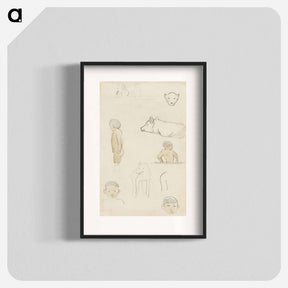 アートポスター-Sketches of Standing Figures and Animals - ポール ゴーギャン Poster.