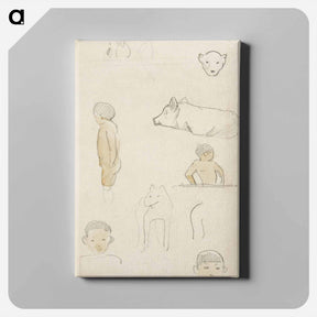 アートパネル-Sketches of Standing Figures and Animals - ポール ゴーギャン Canvas.