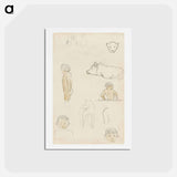 アートポストカード-Sketches of Standing Figures and Animals - ポール ゴーギャン Postcard.