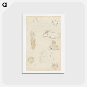 アートポストカード-Sketches of Standing Figures and Animals - ポール ゴーギャン Postcard.