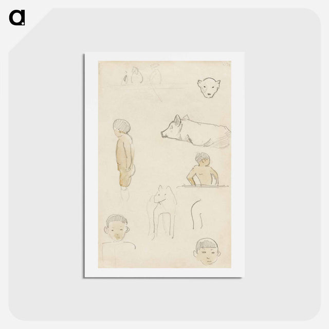 アートポストカード-Sketches of Standing Figures and Animals - ポール ゴーギャン Postcard.