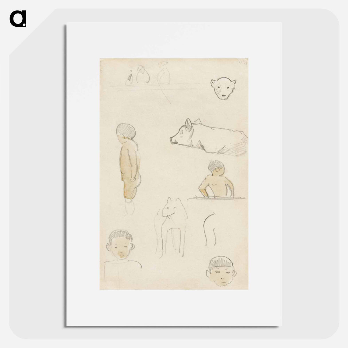 Sketches of Standing Figures and Animals - ポール ゴーギャン Poster.