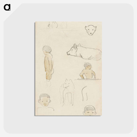 アートポストカード-Sketches of Standing Figures and Animals - ポール ゴーギャン Postcard.