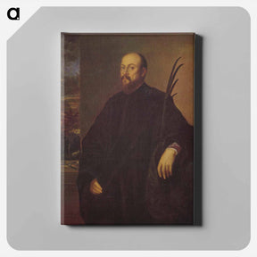 アートパネル-Portrait of a Painter with a Palm Leaf - ティツィアーノ ヴェチェッリオ Canvas.