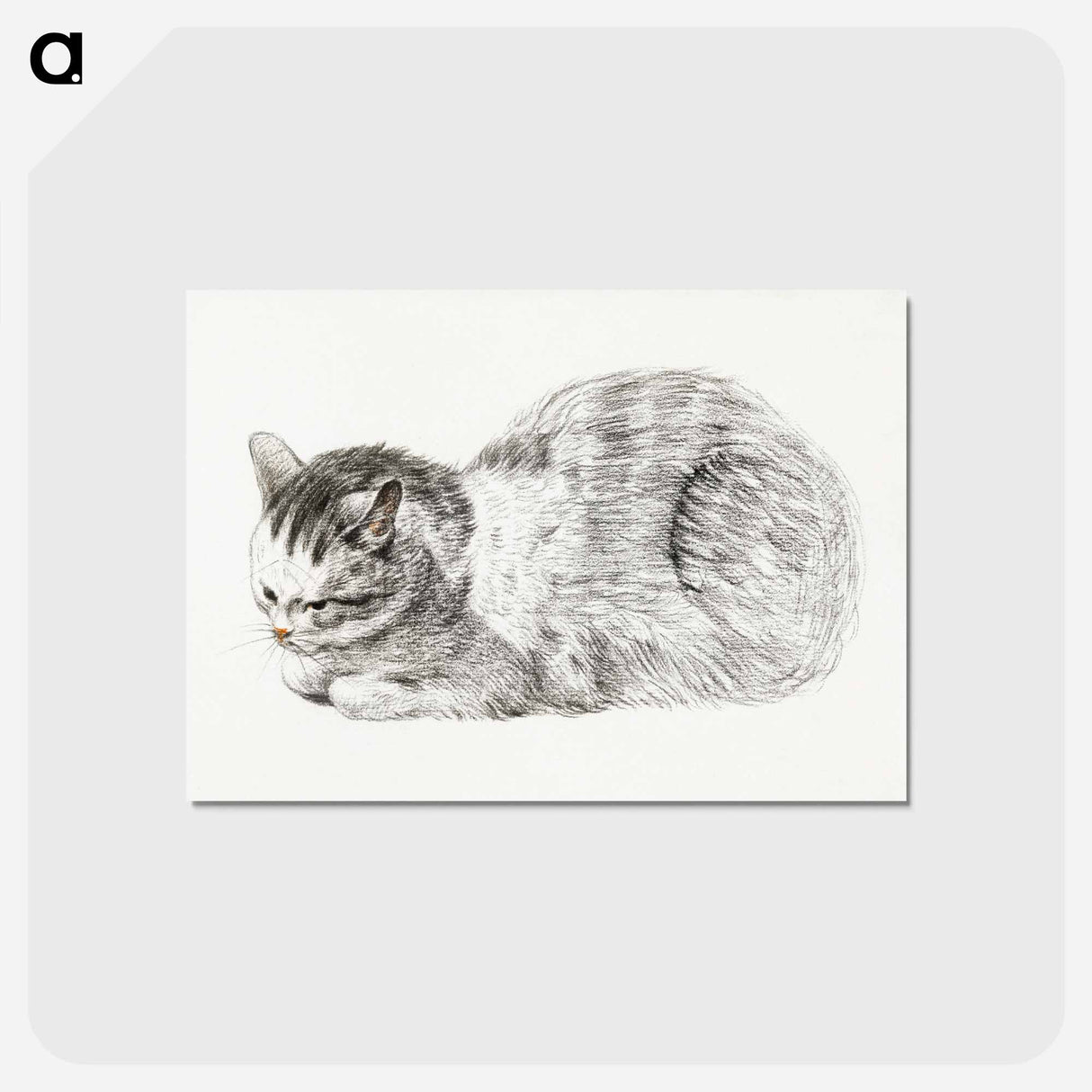 アートポストカード-Sketch of a lying cat - ジャン ベルナール Postcard.