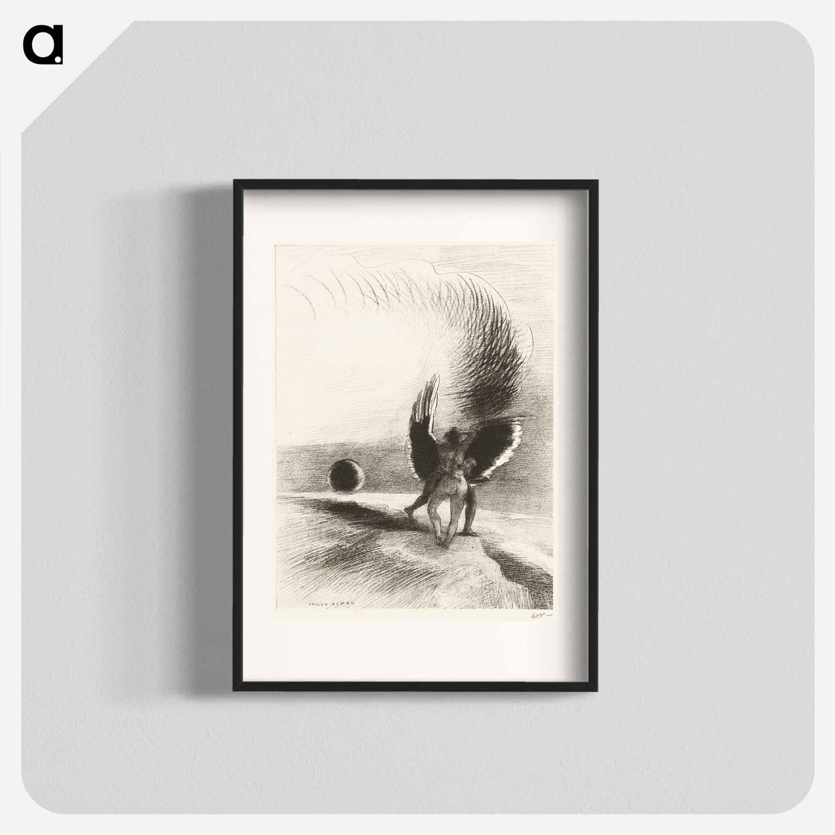 Beneath the Wing of Shadow the Black Creature was Biting Energetically - オディロン ルドン Poster.