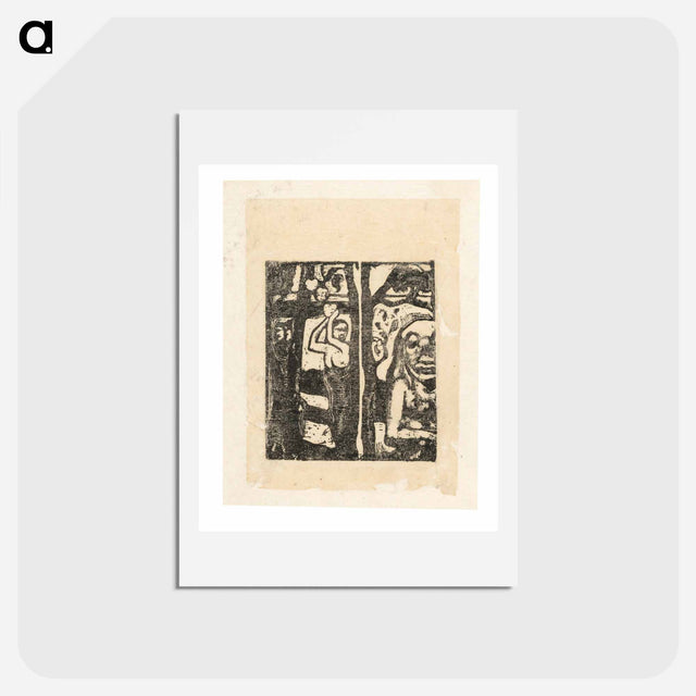 アートポストカード-Woman Picking Fruit and Oviri - ポール ゴーギャン Postcard.