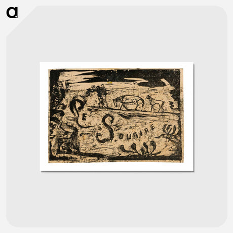 アートポストカード-Man Carrying Bananas Followed by Two Horses - ポール ゴーギャン Postcard.