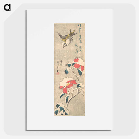 アートポスター-Camellia and Sparrows in Snow
 - 歌川 広重 Poster.