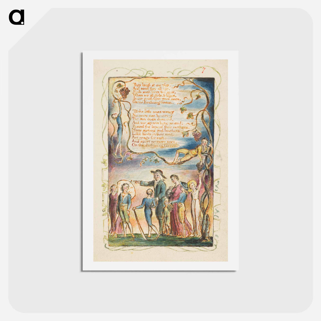アートポストカード-Songs of Innocence and of Experience: The Ecchoing Green (second plate) - ウィリアム ブレイク Postcard.
