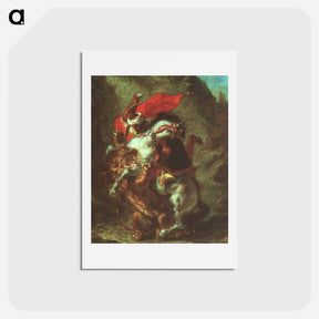 アートポストカード-Arab Horseman Attacked by Lion - ウジェーヌ ドラクロワ Postcard.