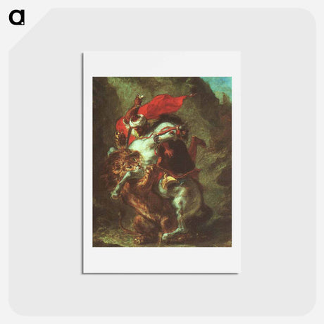 アートポストカード-Arab Horseman Attacked by Lion - ウジェーヌ ドラクロワ Postcard.