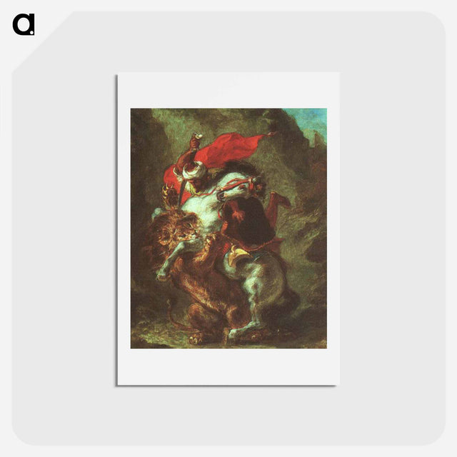 アートポストカード-Arab Horseman Attacked by Lion - ウジェーヌ ドラクロワ Postcard.